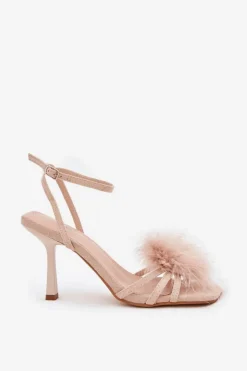 Damskie Boto Sandały Damskie Na Szpilce Z Piórami Beżowe Xaliope