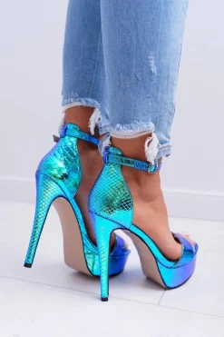 Sale Boto Sandały Damskie Na Szpilce Platformie Benzynowe Błękitne ShakeIt