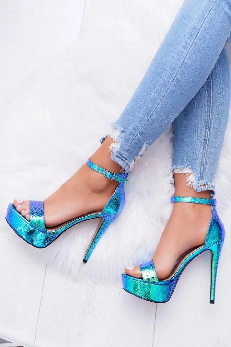 Sale Boto Sandały Damskie Na Szpilce Platformie Benzynowe Błękitne ShakeIt