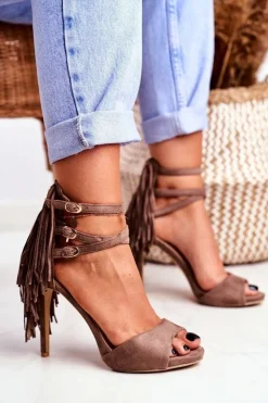 Boto Sandały Na Obcasie*Sandały Damskie Na Szpilce Gladiatorki Taupe Carnival