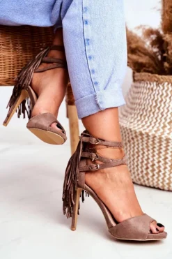 Boto Sandały Na Obcasie*Sandały Damskie Na Szpilce Gladiatorki Taupe Carnival