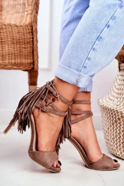 Boto Sandały Na Obcasie*Sandały Damskie Na Szpilce Gladiatorki Taupe Carnival