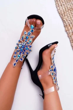 Damskie Boto Sandały Damskie Na Szpilce Lu Boo Zamszowe Czarne 2047-89 Milleni