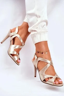 New Buty Sergio Leone Sandały Damskie Na Szpilce Sergio Leone Złote SK427