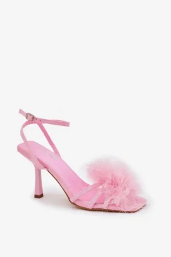 Damskie Boto Sandały Damskie Na Szpilce Z Piórami Różowe Xaliope