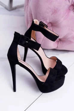 Damskie Boto Sandały Damskie na Szpilce Platforma Czarne Welbos