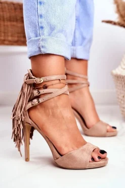 Boto Sandały Na Obcasie*Sandały Damskie Na Szpilce Gladiatorki Beżowe Carnival