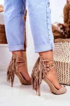 Boto Sandały Na Obcasie*Sandały Damskie Na Szpilce Gladiatorki Beżowe Carnival