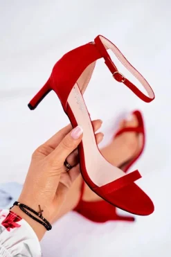 Damskie Boto Sandały Damskie Na Szpilce Klasyczne Czerwone Mintore