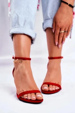 Damskie Boto Sandały Damskie Na Szpilce Klasyczne Czerwone Mintore