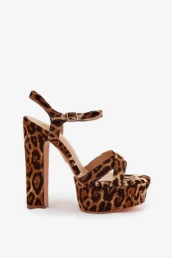 Damskie Boto Sandały Damskie Na Wysokim Słupku I Platformie W Panterkę Brązowe Jovenes