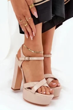 Boto Sandały Na Słupku|Sandały Na Obcasie*Sandały Damskie Na Wysokim Słupku I Platformie Lakierowane Beżowe Jovenes Beżowy