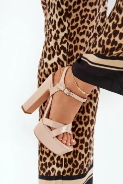 Boto Sandały Na Słupku|Sandały Na Obcasie*Sandały Damskie Na Wysokim Słupku I Platformie Lakierowane Beżowe Jovenes Beżowy