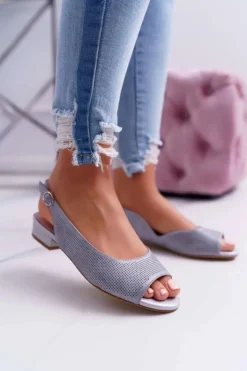 Damskie Buty Sergio Leone Sandały Damskie Płaski Obcas Sergio Leone SK809 Szare Skaldo