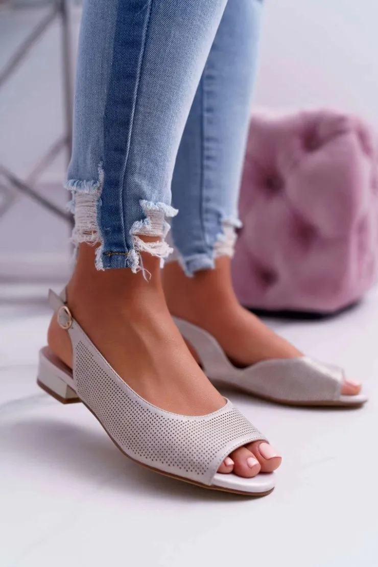 Damskie Buty Sergio Leone Sandały Damskie Płaski Obcas Sergio Leone SK809 Beżowe Skaldo