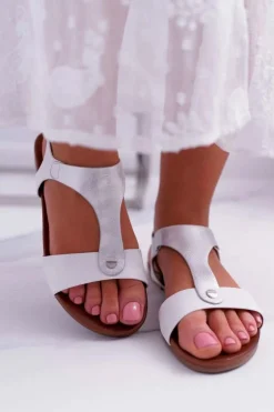 Discount Damskie buty S.Barski Sandały Damskie Płaskie Białe Verner