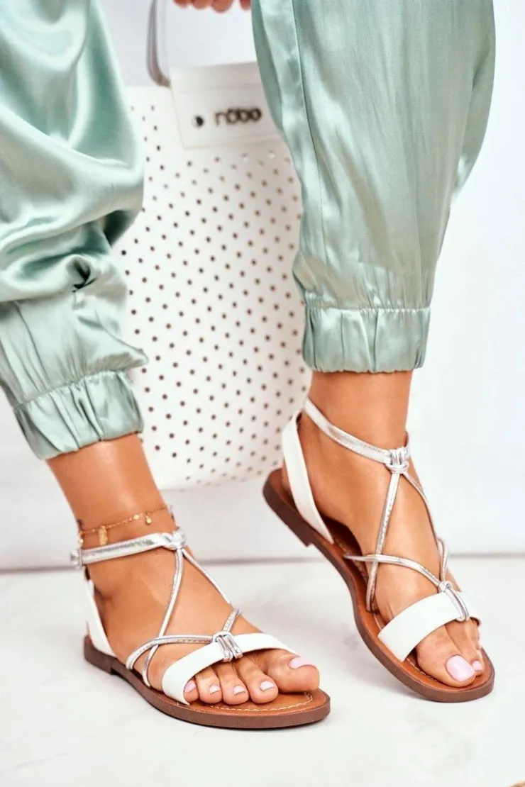 Sale Boto Sandały Damskie Płaskie Białe Alison