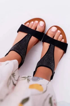 Clearance Boto Sandały Damskie Płaskie Czarne Sorsano