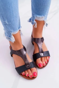 Damskie Damskie buty S.Barski Sandały Damskie Płaskie Czarne Verner