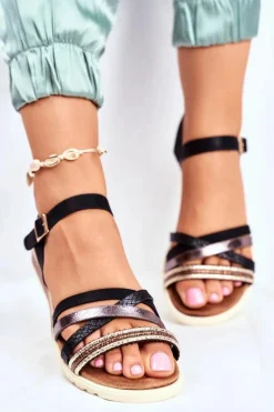 New Evento Sandały Damskie Płaskie Czarne Replay