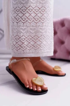 Hot Boto Sandały Damskie Płaskie Gumowe Serduszko Złote Imanda