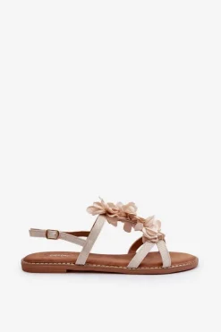 New Boto Sandały Damskie Płaskie Ozdobione Kwiatkami Beżowe Abidina