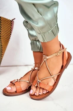 Boto Sandały Płaskie*Sandały Damskie Płaskie Pomarańczowe Alison