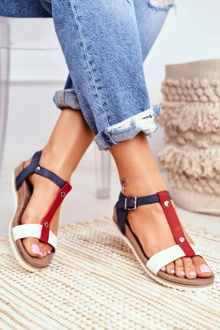 Evento Sandały Płaskie*Sandały Damskie Płaskie Profilowane 8SD35-0306 Granatowe Dubi