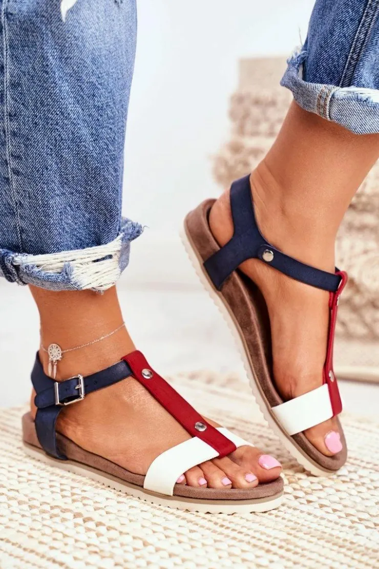 Evento Sandały Płaskie*Sandały Damskie Płaskie Profilowane 8SD35-0306 Granatowe Dubi