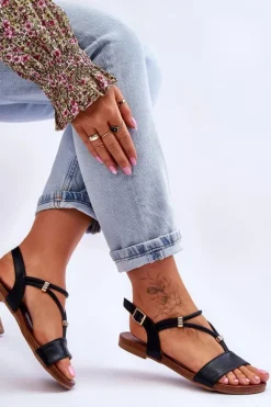 Damskie Damskie buty S.Barski Sandały Damskie Płaskie S.Barski KV-541-120 Czarne