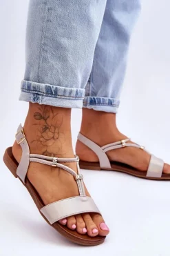 Damskie Damskie buty S.Barski Sandały Damskie Płaskie S.Barski KV-541-120 Złote