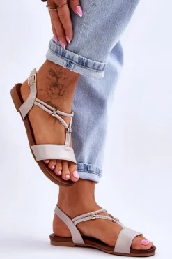 Damskie Damskie buty S.Barski Sandały Damskie Płaskie S.Barski KV-541-120 Złote