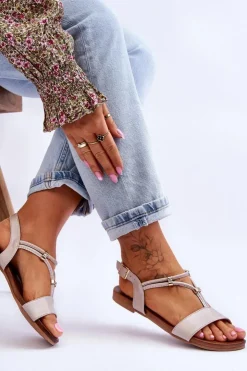 Damskie Damskie buty S.Barski Sandały Damskie Płaskie S.Barski KV-541-120 Złote