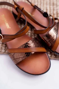 Damskie Buty Sergio Leone Sandały Damskie Płaskie Sergio Leone SK019 Camel Dariana