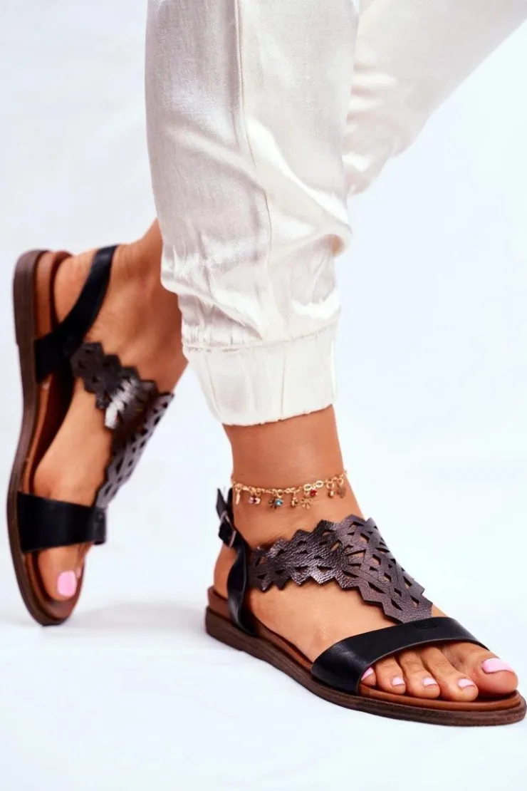 Damskie Buty Sergio Leone Sandały Damskie Płaskie Sergio Leone Czarne SK035