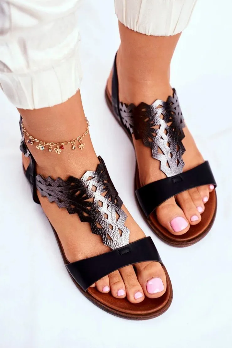 Damskie Buty Sergio Leone Sandały Damskie Płaskie Sergio Leone Czarne SK035