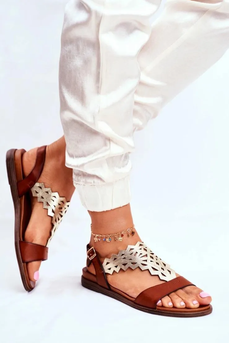 Outlet Buty Sergio Leone Sandały Damskie Płaskie Sergio Leone Brązowe SK035