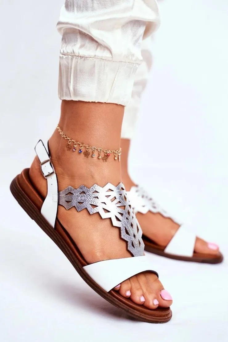 Damskie Buty Sergio Leone Sandały Damskie Płaskie Sergio Leone Białe SK035