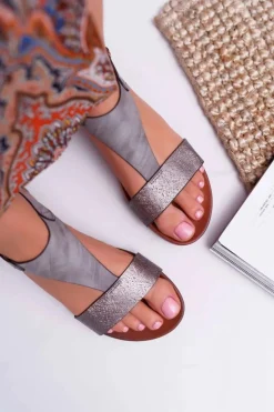 Discount Buty Sergio Leone Sandały Damskie Płaskie Sergio Leone SK020 Szare Magra