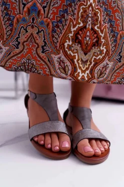 Discount Buty Sergio Leone Sandały Damskie Płaskie Sergio Leone SK020 Szare Magra