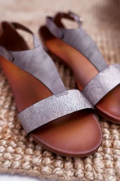 Discount Buty Sergio Leone Sandały Damskie Płaskie Sergio Leone SK020 Szare Magra