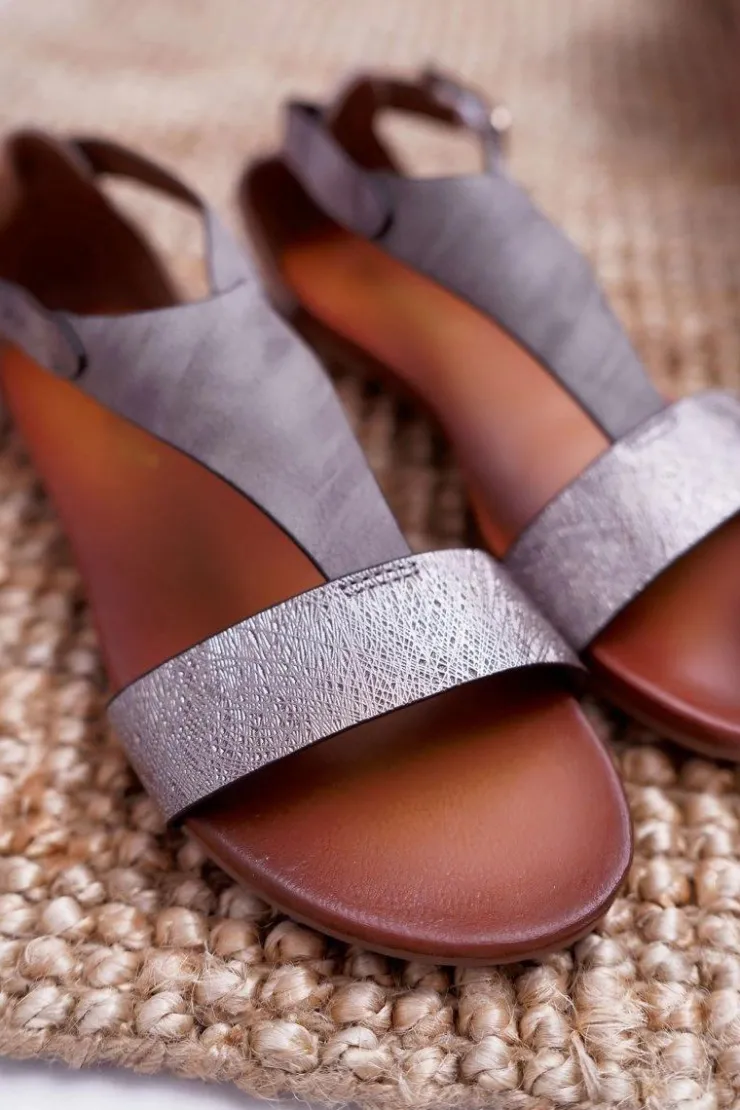 Discount Buty Sergio Leone Sandały Damskie Płaskie Sergio Leone SK020 Szare Magra