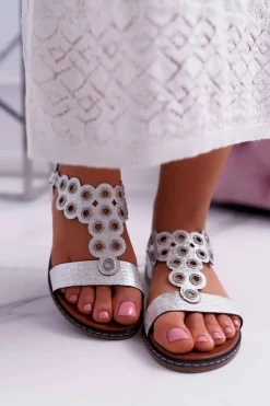 Buty Sergio Leone Sandały Płaskie*Sandały Damskie Płaskie Sergio Leone SK012 Białe Livian