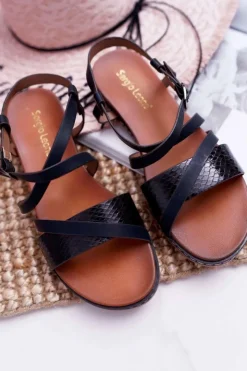 Buty Sergio Leone Sandały Płaskie*Sandały Damskie Płaskie Sergio Leone SK019 Czarne Dariana