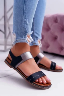 Buty Sergio Leone Sandały Płaskie*Sandały Damskie Płaskie Sergio Leone SK014 Czarne Agrina