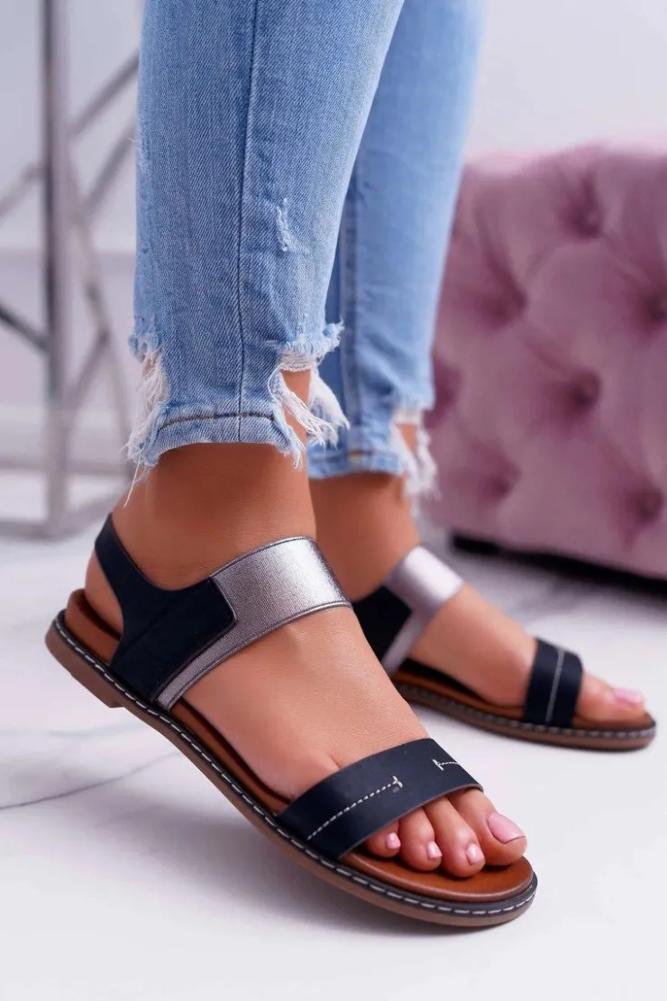 Buty Sergio Leone Sandały Płaskie*Sandały Damskie Płaskie Sergio Leone SK014 Czarne Agrina