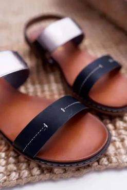 Buty Sergio Leone Sandały Płaskie*Sandały Damskie Płaskie Sergio Leone SK014 Czarne Agrina