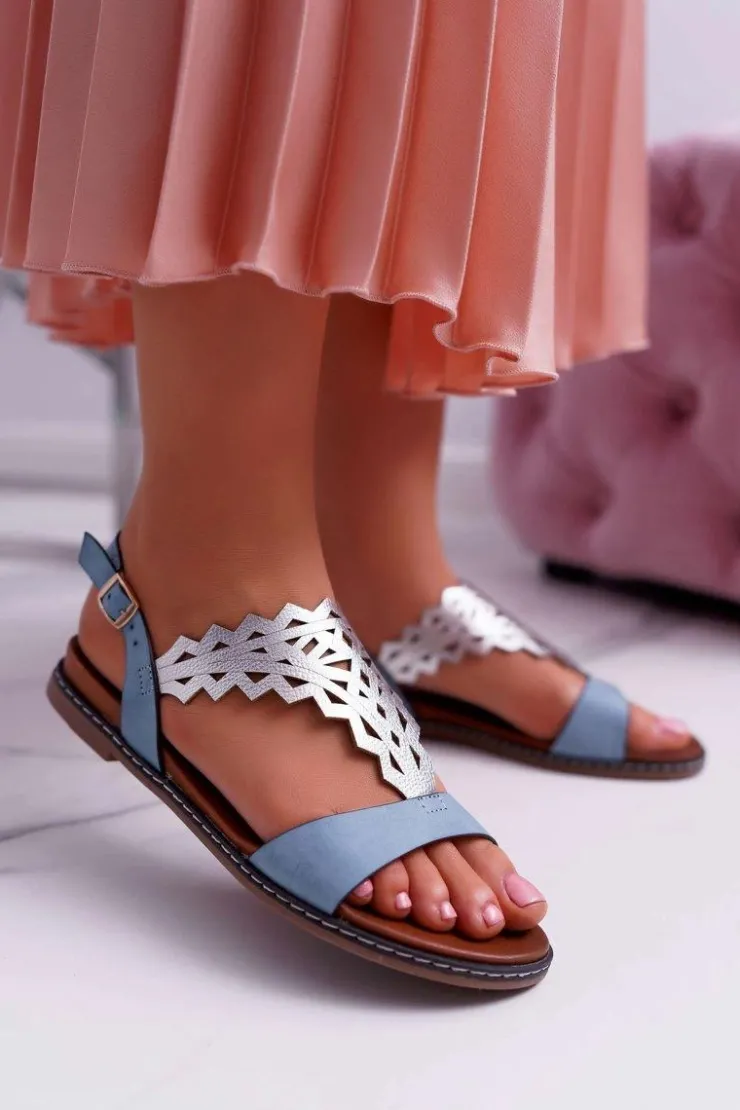 Sale Buty Sergio Leone Sandały Damskie Płaskie Sergio Leone SK011 Niebieskie Lirielle