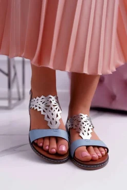 Sale Buty Sergio Leone Sandały Damskie Płaskie Sergio Leone SK011 Niebieskie Lirielle