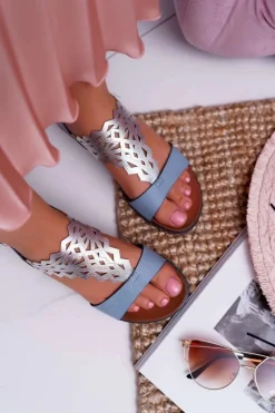 Sale Buty Sergio Leone Sandały Damskie Płaskie Sergio Leone SK011 Niebieskie Lirielle